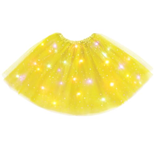 URAQT Tutu Mujer LED Luces de Colores, Tutu Falda Mujer Lentejuelas Estrellas, Tutú para Mujer, Falda De Baile De Estrella De Lentejuelas para Danza Fiesta y Halloween Disfraz(Amarillo)