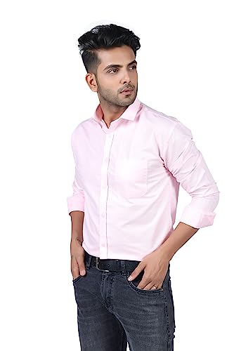 Image of HARPITA Men's Solid Regular Fit Cotton Casual Shirt with Spread Collar & Full Sleeves