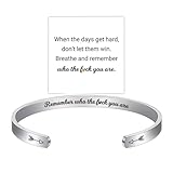 Remember Who The F You Are Motivational Color Bangle, Stainless Steel Engraved Inspirational Message Fashion Cuff Bracelet Personalized Opening Adjustable Bracelet Jewelry Gift for Women(Style A)