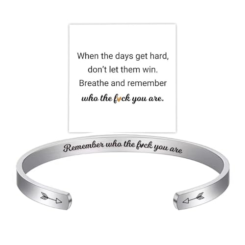 Remember Who The F You Are Motivational Color Bangle, Stainless Steel Engraved Inspirational Message Fashion Cuff Bracelet Personalized Opening Adjustable Bracelet Jewelry Gift for Women