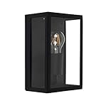 MiniSun | Modern IP44 Rated Black & Glass Rectangular Outdoor Security Wall Light Lantern | Outdoor Wall Lights, Home Décor & Improvement Essential | Includes Bulb [2700K Warm White] | Mains Wired