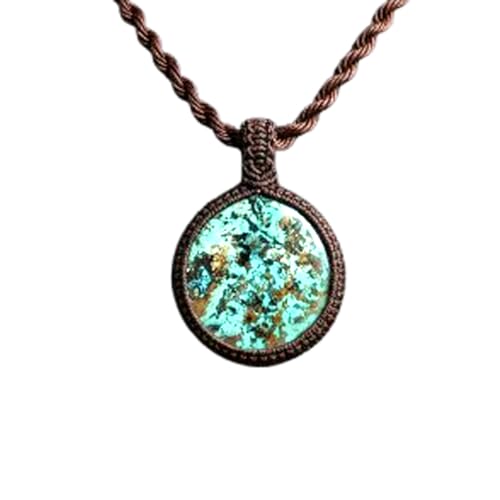 Collier chrysocolle naturelle pendentif rond fait main cordon cuir
