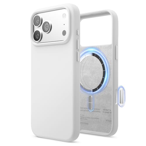 Image of elago for iPhone 17 Pro Max Case, Premium Magnetic Silicone Case, Compatible with MagSafe, Liquid Silicone Material, Protective Cover, Shockproof, Slim Phone, 6.9 inch (White)