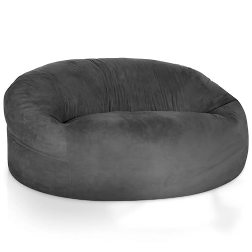 Green Bean Jumbo Max Riesensitzsack mit Memory-Schaum Flockenfüllung – Sitzsack XXL aus flauschigem Velours in 6ft (180x120cm) Dunkelgrau – Indoor Lounge-Sitzsack waschbar & gemütlich