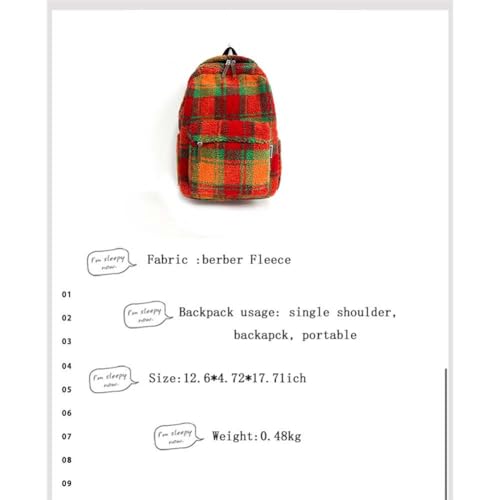 Lambswool plaid backpack for women's retro travel bag, 14 inch laptop backpack2