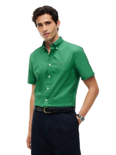 tommy hilfiger green dress shirt Men's Short Sleeve Poplin Shirts in Regular Fit, Men's Button Down Shirts, Alaskan X-Small : Clothing, Shoes & Jewelry Oxford shirt