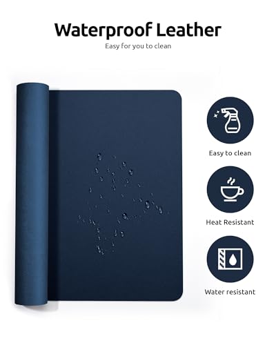 Image of YSAGi Leather Desk Mat, Large Mouse Mat, 60 x 35 cm, Dark Blue