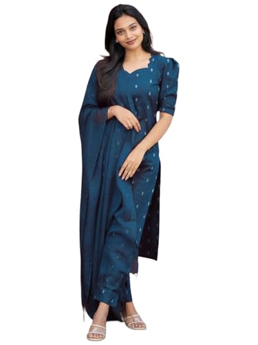 Image of ANNI Designer Women's Purple Printed Kurta Set | Pure Viscose 3 Piece Ethnic Suit Set with Pant & Dupatta | Festive for Women | Cotton Kurta Sets for Woman