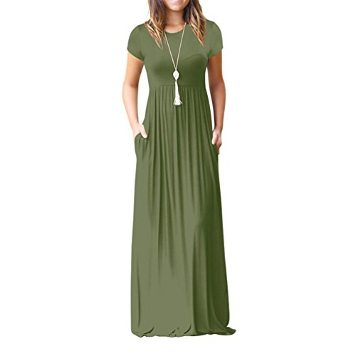 Howstar Women's Casual Long Dress Solid Short Sleeves Maxi Dresses for Ladies Party Dress with Pockets (2XL, Green)