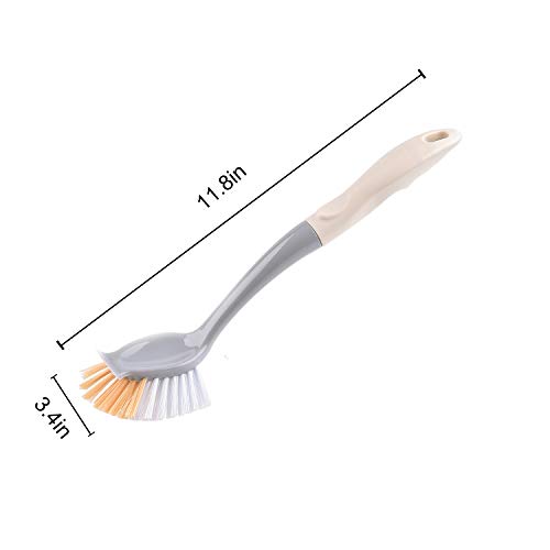 Scrub Brush with Durable Bristles, Dish Brush for Kitchen, Dishes Pot-and-Pans, Comes in Green, Beige, Pink, 3 Pack
