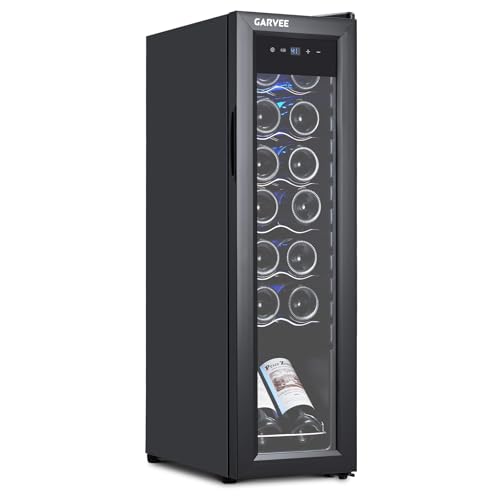 Garvee Mini Wine Fridge 14 Bottle, Wine Cooler Temperature Adjustment Range 40~61°F, Wine Fridge Small with Triple Pane Clear Glass Door, Wine Cooler