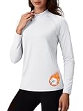 TACVASEN Undershirts for Women Thermal Fleece Shirt Mock Turtle Neck Long Sleeve Warm Athletic Running Tops Outdoor Fall Winter White,L