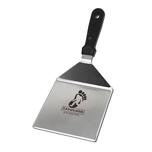 The Sasquash Spatula – Commercial Grade 5.5″ Extra Wide Smashed Burger Turner – Heavy Duty One Pound Stainless Steel Griddle and Grill Tool