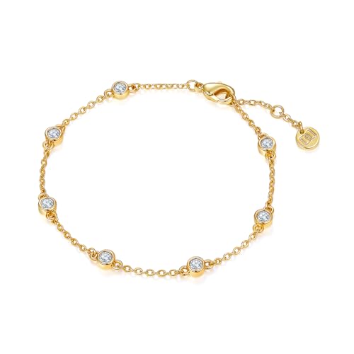 MINDDHA 14K Gold/White Gold Plated Cubic Zirconia Simulated Diamond Pearl Station Infinity Chain Bracelets for Women | Adjustable Chain Bracelet | 6-8 Inch2