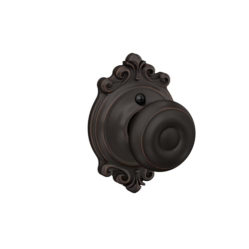 Image of Schlage F10 GEO 716 BRK Georgian Door Knob with Brookshire Trim, Hall & Closet Passage Lock, Aged Bronze