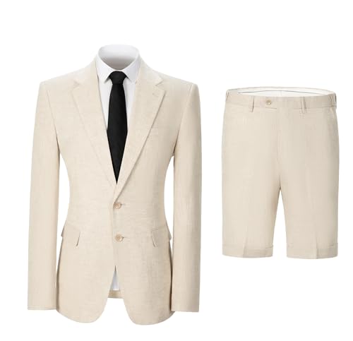 Men's 2 Piece Linen Suits Set Regular Fit Casual Lightweight Blazer Jacket and Summer Shorts for Men (Jacket+Shorts)3