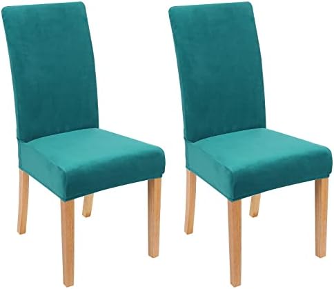 smiry Velvet Stretch Dining Room Chair Covers Soft Removable Dining Chair Slipcovers Set of 2, Peacock Green