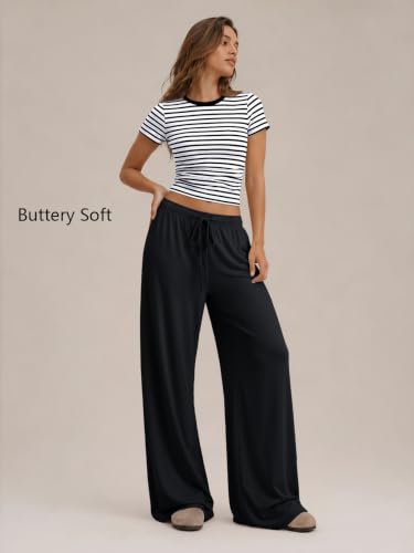 Image of Trendy Queen 2 Piece Matching Summer Lounge Set Womens Side Ruching Top Wide Leg Pants Sets with Pockets