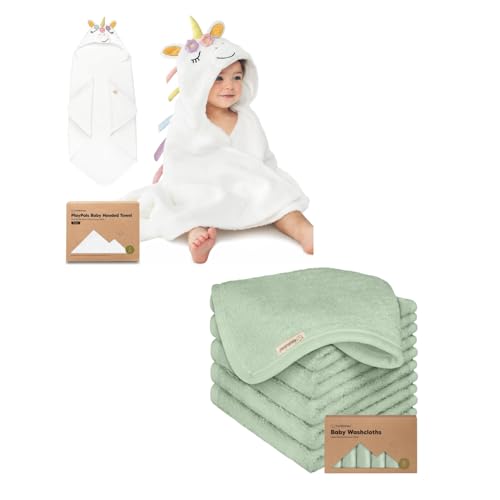 Image of KeaBabies Baby Towel with Hood for Girls, Boys and Baby Washcloths for Newborn, Kids - Soft, Absorbent, 100% Cotton Hooded Baby Towels for Newborns - Bath Baby Towels, Face Towel