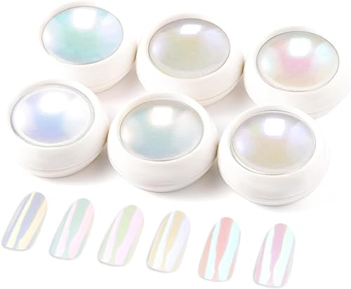BISHENGYF Polvo Uñas Efecto Perla【2024 Upgrade】6 tarros Efecto Espejo Uñas, Polvo de Uñas con Efecto Brillante Perla, Polvo de Purpurina Para Uñas Cromadas Uñas Esmaltadas de Dona