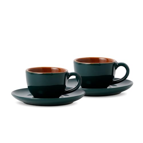 Image of Shay Ceramic Espresso Cup Set, Set of 2, 100ml, Teal Green | Espresso Cup and Saucer | Glossy Finish | Microwave Safe (Espresso Set, Teal Green)