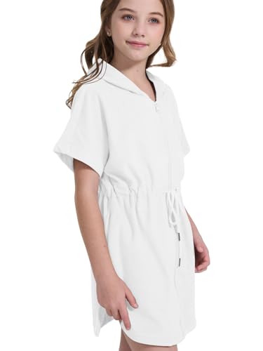 Girls Swim Terry Cloth Cover Ups Kids Swimsuit Coverup Zip-Up Beach Bathing Suit Wraps with Pockets 5-14 Years2