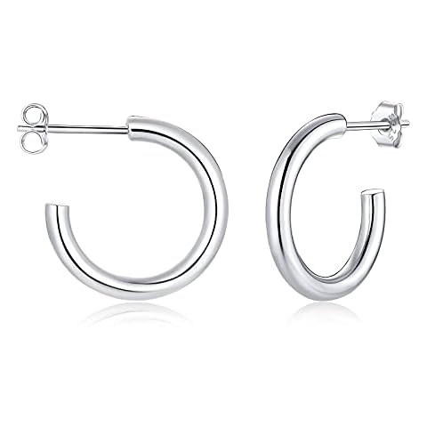 Open Hoop Earrings for Women 925 Sterling Silver Hypoallergenic C-Shaped Half Hoop Earring for Women Girls Men Jewellery Gift- Diameter 10/12/14 mm (silver-14mm) Cover
