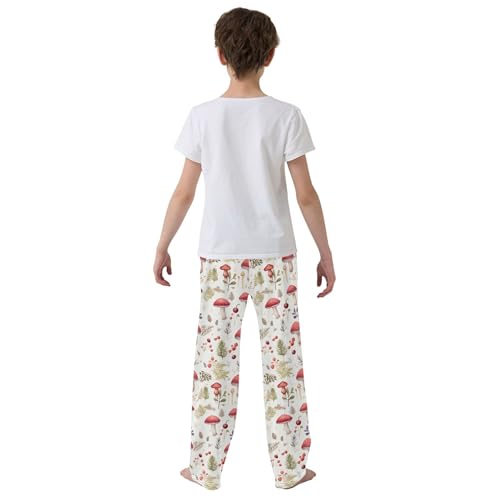 Mushroom Long Pajama Pants Elastic Waist PJ Bottoms with Pockets S A1102574