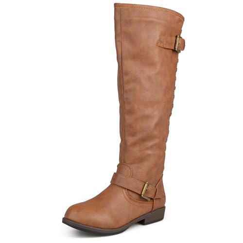Journee Collection Women's Spokane Extra Wide Calf Stacked Heel Riding Boots - Size: 8 - Chestnut
