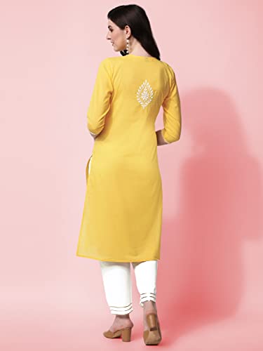 Image of MIRCHI FASHION Pure Cotton Lucknowi Chikankari Embroidered Kurta Set | Straight Fit Kurta Pant Outfit | Ethnic Office Wear & Daily Style 2 Piece Collection