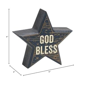 Distressed patriotic star sitter blocks tabletop decor 3 pc set usa america and god bless 4 inch wood  urban country home decor