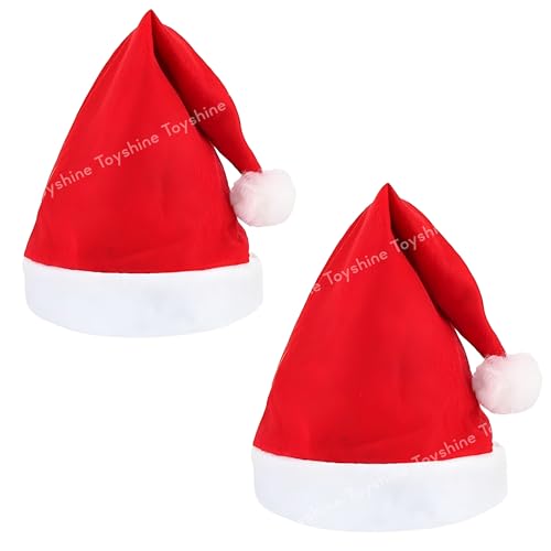 Image of Toyshine Pack of 2 Red Santa caps Short Plush with White Cuffs Non - Woven Fabric Christmas Hat for Adults