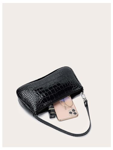 SHENHE Women's Small Shoulder Bag Y2k Crocodile Embossed PU Leather Clutch Purse Handbag2