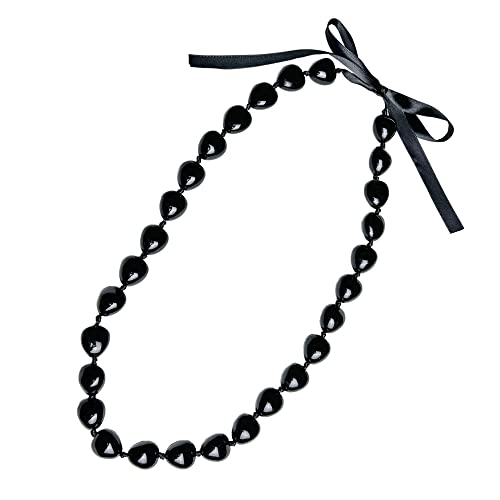 Fuqimanman2020 Hawaiian Graduation Black Kukui Nut Leis Flower Necklace Ribbon Bow Tie Closure Adjustable Acrylic Heart Shell Beads for High School College Graduation Party Accessories-Heart