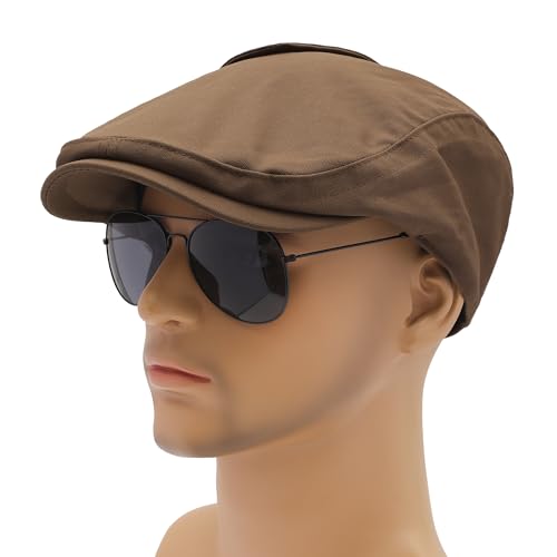 Image of ZLYC Men Cotton Flat Cap Summer Scally Ivy Gatsby Newsboy Beret Driver Cabbie Hunting Hat