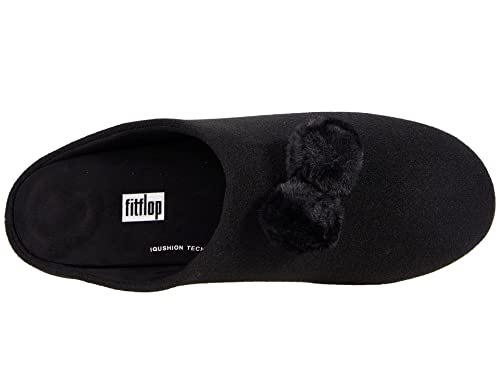 FitFlop Chrissie Pom-Pom Slippers All Black 9 M (B)2