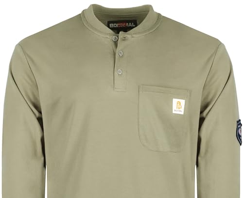 Image of BOCOMAL FR Shirts Flame Resistant Shirt 5.5oz 100% Cotton Light Weight CAT2 Fire Retardant Henley Shirts