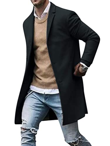 ORANDESIGNE Manteau Homme Laine Long Chaud Veste Elegant Slim Fit Business Blazer Parka Trench Coat Caban Col Fourrure Couleur Unie Manche Longue Blousons...