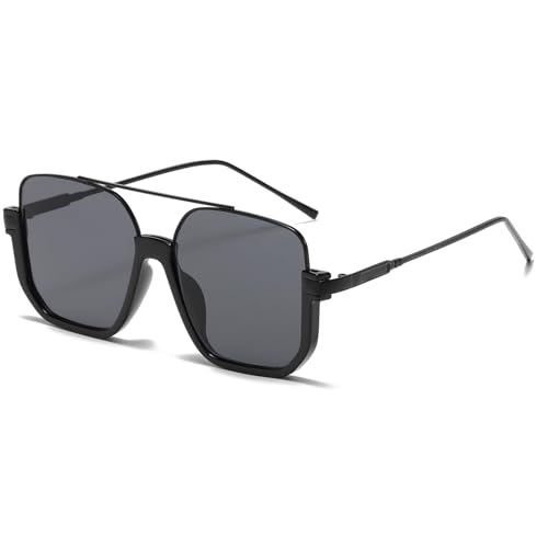 Long Keeper Retro Oversize Pilot Sunglasses for Women Men Square Aviation Sun Glasses Semi-Rimless Trendy 70s Pilot Shades