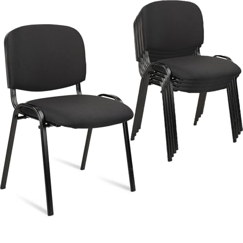 Image of CLATINA Stackable Waiting Room Chairs, Cloth Fabric Guest Reception Chair with Upholstered Thickene Seat and Back Support, Stacking Chair Metal Leg for Office School Church Conference, Black, 5 Pack