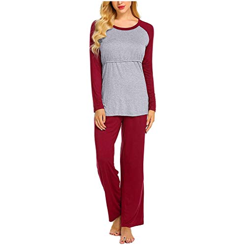Camisa de noche Premaman Topgrowth Set de lactancia camiseta enfermería camiseta + pantalones largos mujer embarazo Parto Ospedale Pijama 2 unidades rojo XL Cover