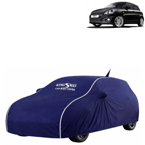 Image of KINGSWAY Super Waterproof Car Cover Only with Maruti Suzuki Swift (Year 2011 to 2017 - All Model) | Mirror and Antenna Pockets | All Weather Car Body Cover with Silver Piping | Blue