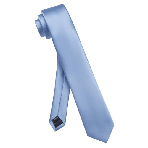 Image of YourTies Skinny Ties for Men Solid 2.4 inch Slim Necktie Handkerchief Clip Set