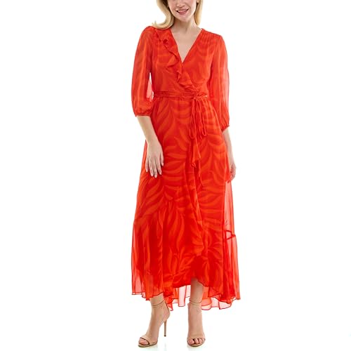 Image of Maison Tara Women's V-Neck Ruffle Faux Wrap Maxi Dress