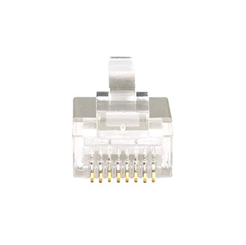 Front view of Logilink MP0070 RJ-45 connector showing gold-plated pins