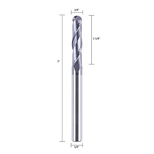 Image of SpeTool 14411 Ball Nose Carbide End Mill CNC Cutter Router Bits Double Flutes Spiral Milling Tool 1 /4 inch Shank with 3 inch Over Length
