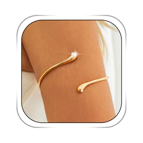 Pulsera de Plata para Mujer, Pulseras Superiores Doradas, Brazalete Ajustable en Forma de lágrima, Brazalete Minimalista