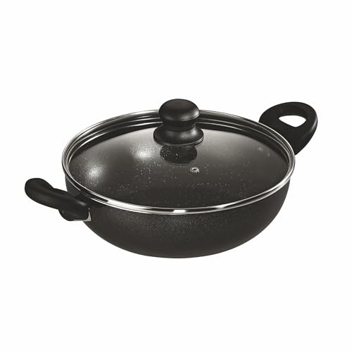 Image of Butterfly Granza Non Stick Kadai with Glass Lid | 240 mm |Non-Stick Premium Virgin Aluminium | Induction Base| PFOA Free | Scratch Resistant
