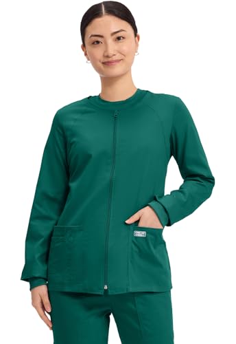 Cherokee Women's Workwear Scrubs Core Stretch Zip Front Warm Up Jacket, Hunter, Medium