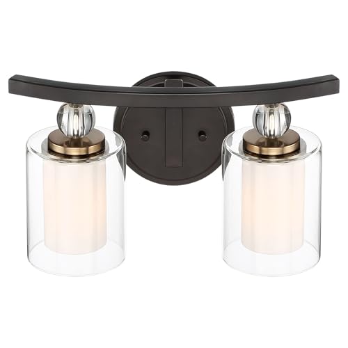 Image of Minka Lavery 3072-416 Studio 5 Vanity Bath Light, 2-Light, 200 Total Watts, 15.5-in H x 9-in W, Painted Bronze with Natural Brushed Brass